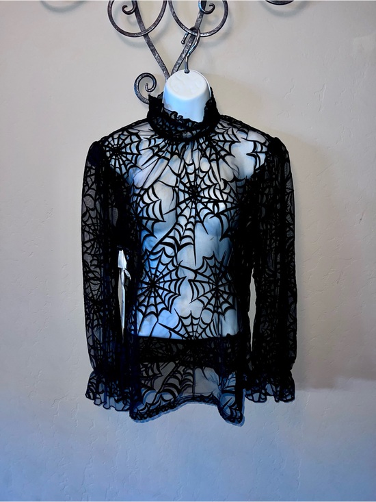 Unique Vintage Tops - Unique Vintage Halloween Sheer Spiderweb Blouse Sheer New L